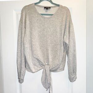 Karen Kane Tie Front Cuddly Crew Neck Sweatshirt Top sz L Gray